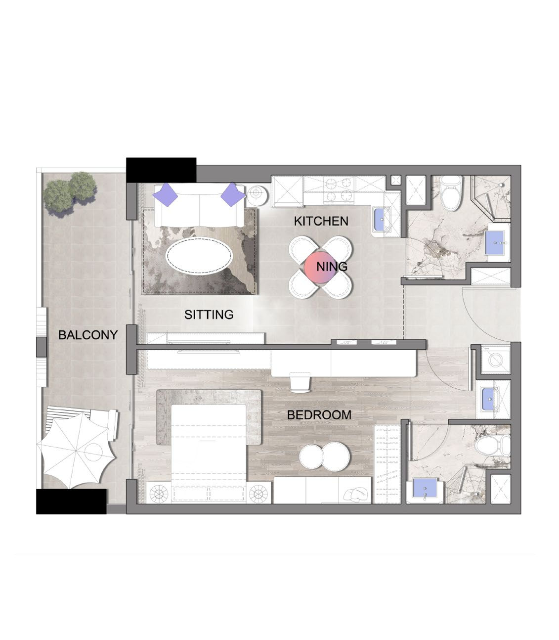 Listone Residence 1 Bedroom floor plan