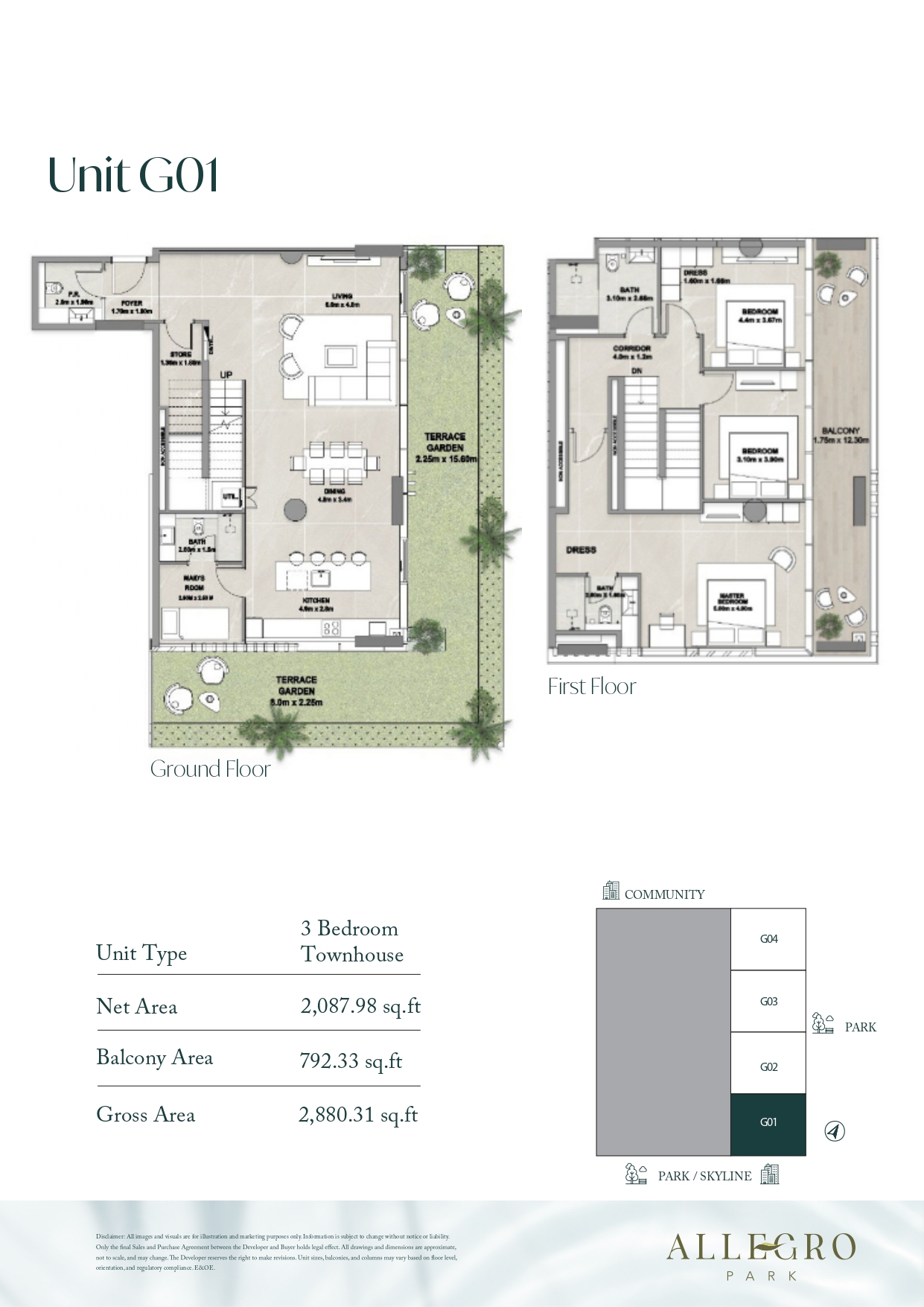 Allegro Park 3 Bedroom Townhouse floor plan