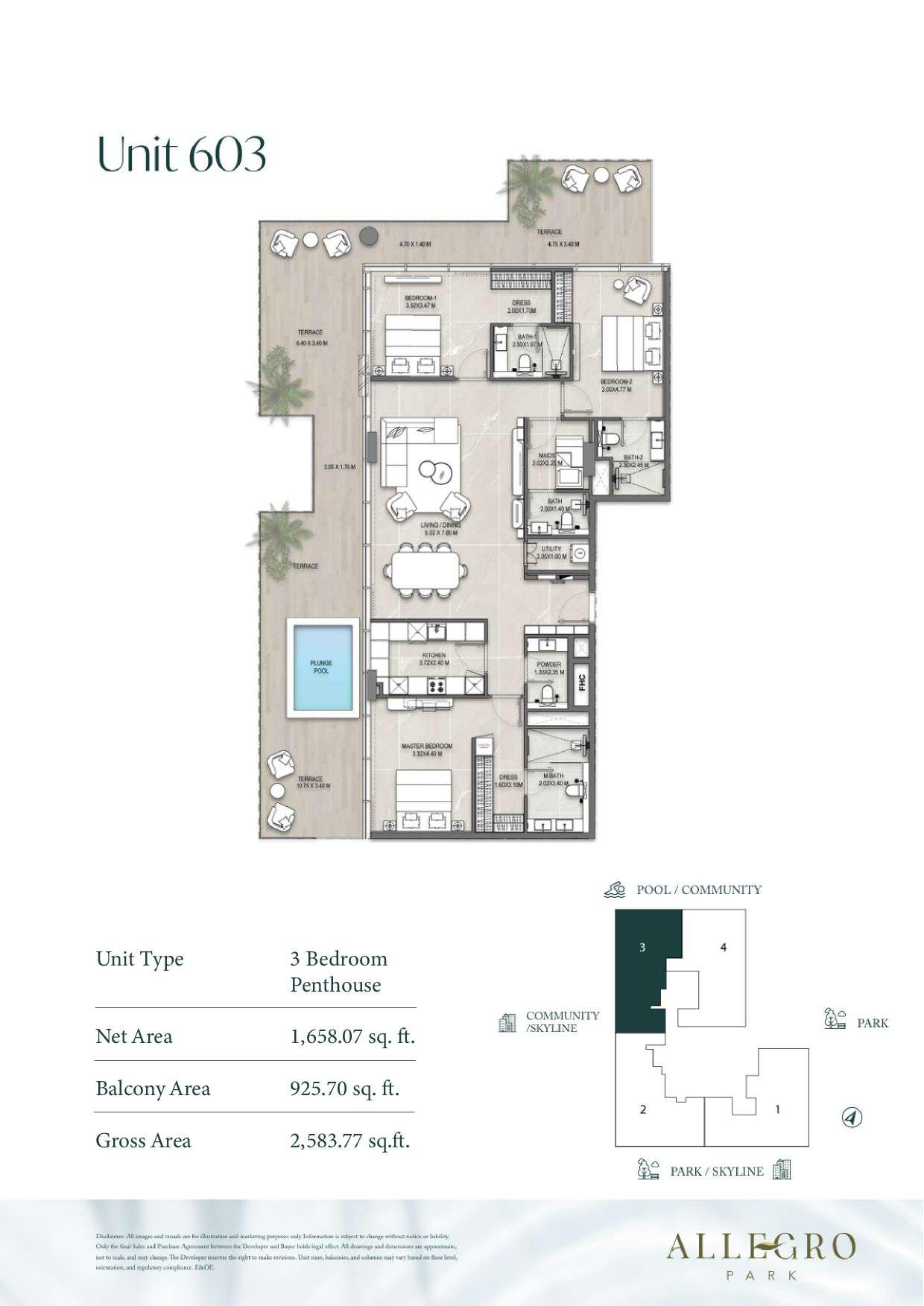 Allegro Park 3 Bedroom Penthouse floor plan